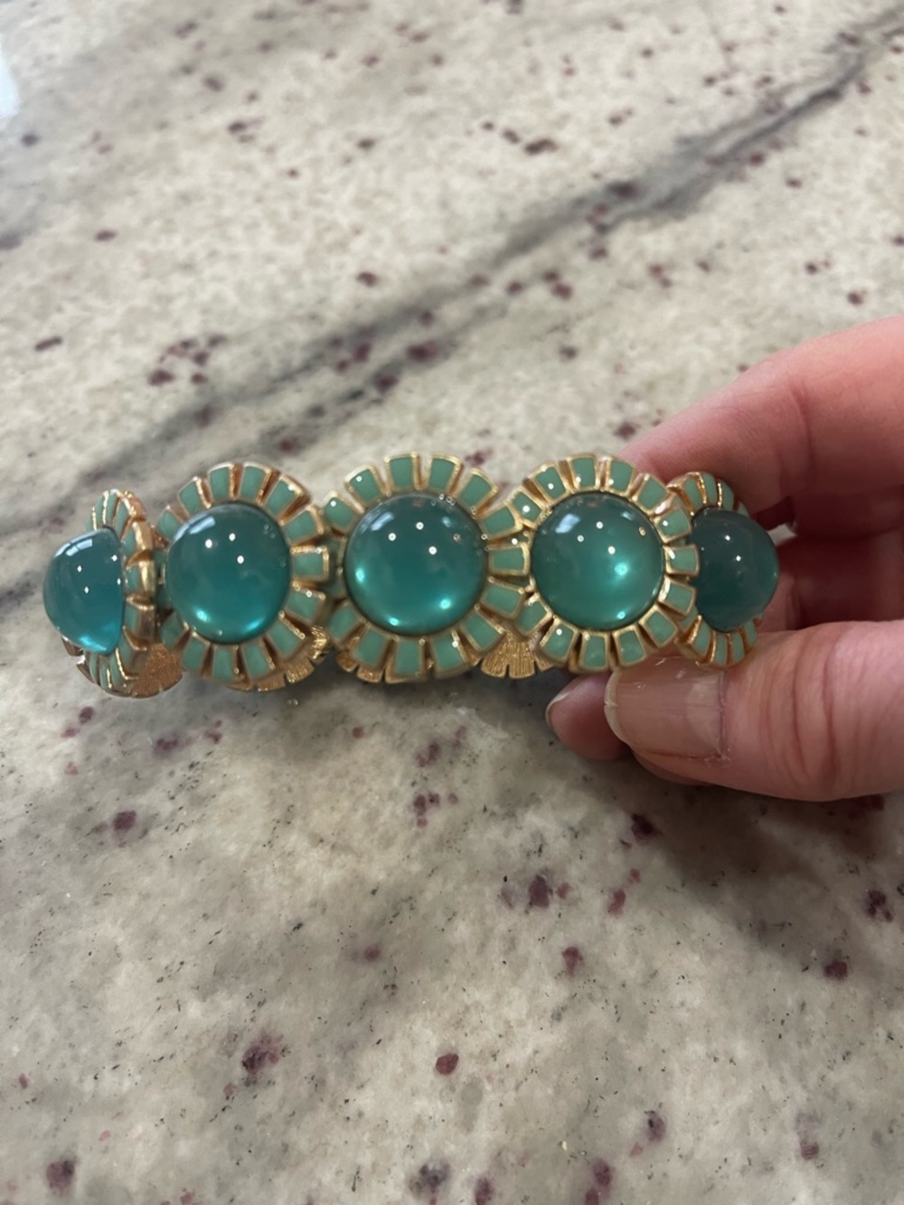 Gold-Tone Turquoise Glass Cabochon Flower Bracelet